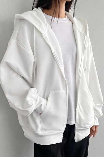 Know Women's 3 Thread White Hood Detail Zippered Cardigan