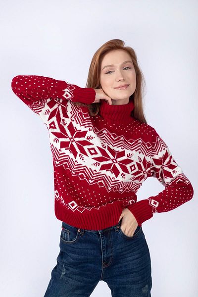 Lee Cooper Women's Red-White Snow Sweater and Sweater