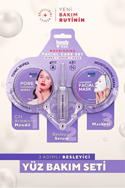 3 Adımlı Besleyici Yüz Bakım Seti, Mendil,Serum,Maske