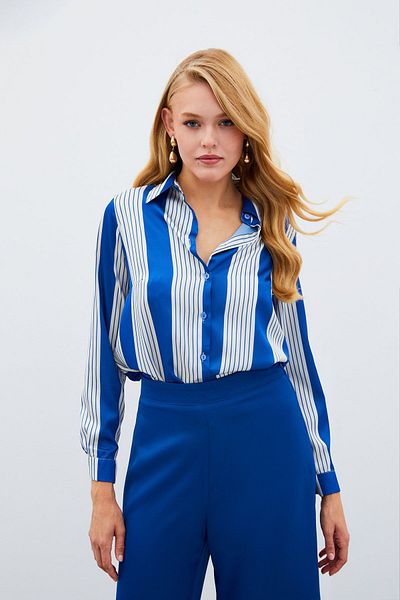 Sateen Cămașă cu dungi - SAX BLUE