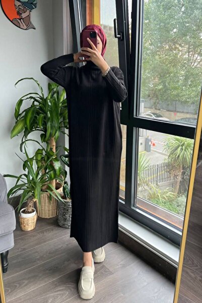 Bold Grup Women's Black Standard Size Knitwear Half Fisherman Sweater Dress