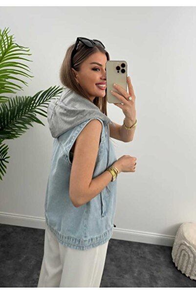 VESS MODA Kapüşonlu Basic Jean Kot Yelek