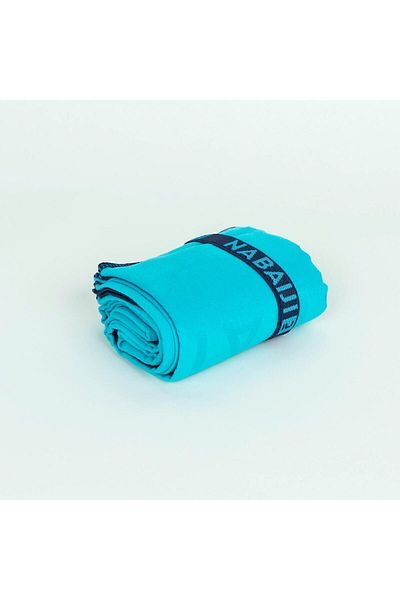 Decathlon Πετσέτα Nabaiji διπλής όψης από μικροΐνες - M Size - Μπλε / Πράσινο 60 X 80 cm