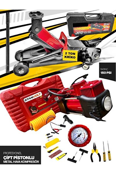 STANVOLT 2 Ton Kriko Tamir Setli Çift Piston Metal Lastik Şişirici