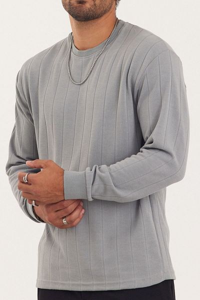 MADZEYMODA New Season Ανδρικό πλεκτό πουλόβερ με λαιμόκοψη Crew σε γκρι χρώμα Mz32007