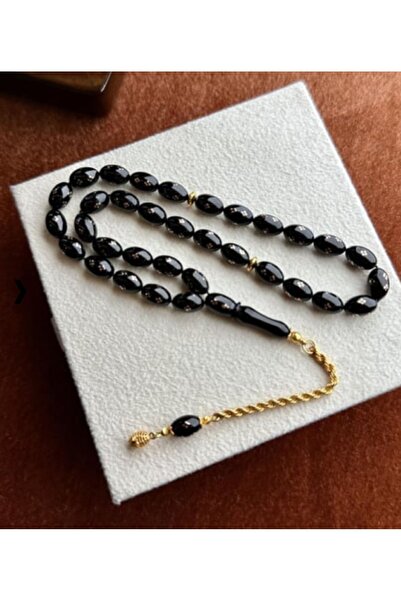 tesbihtane Altın İşlemeli Altın Püsküllü Erzurum Oltu Taşı Tesbih