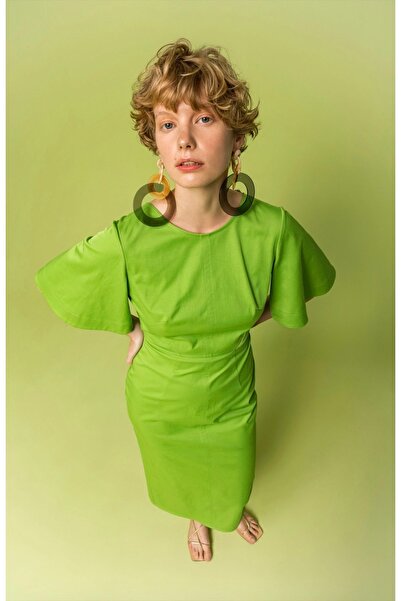 KAMEYA Sırtı Zincir Detaylı Yırtmaçlı Midi Elbise