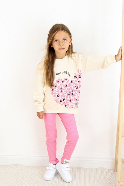 e-çocuk Girl's Top and Bottom Set Floral Printed Corded 6787