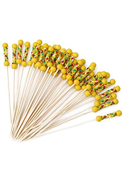 adin tasarım Bambu Sarı Örgülü Kürdan 50 Adet 12 cm Muffin Cupcake Pasta Süsü...