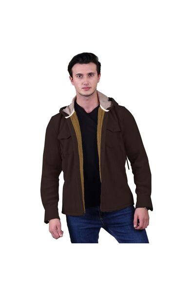 Exve Exclusive Кестеняво-кафяво едноцветно, обикновено, качулка, вълнено зимно яке с подплата от кожа