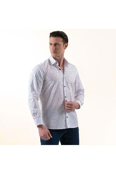 Exve Exclusive Cămașă pentru bărbați cu model slim fit din bumbac cu imprimeu digital albastru, albastru