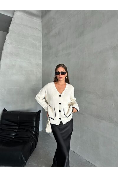 Laluvia Ecru Shepherd šicí taška Pocket Cardigan-4371