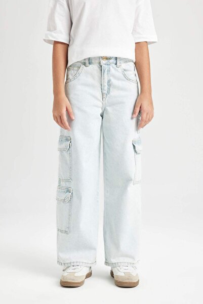 DeFacto DFC - Kız Çocuk Wide Leg Kargo Geniş Paça Jean Pantolon