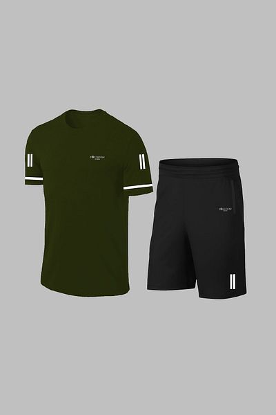 POSEIDON STORM Men's Khaki Dri-Fit over Size T-Shirt and Shorts Set - for Hiking and Running, Unprinted, (4Xl-10Xl)