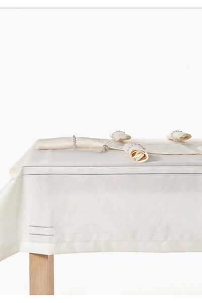 hanım's Izur Colber Tablecloth Set for 12 Persons 26 Pieces ECRU