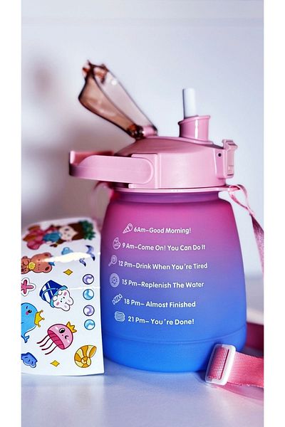 Bonjour 1.3 Lt Motivational Water Bottle with Straw and Lock and Leak-Proof Lid - Camping School Flask