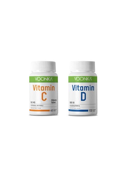 Voonka Vitamin D 1000 Iu 102 Capsules+Vitamin C 62 Chew Tablets For Adults