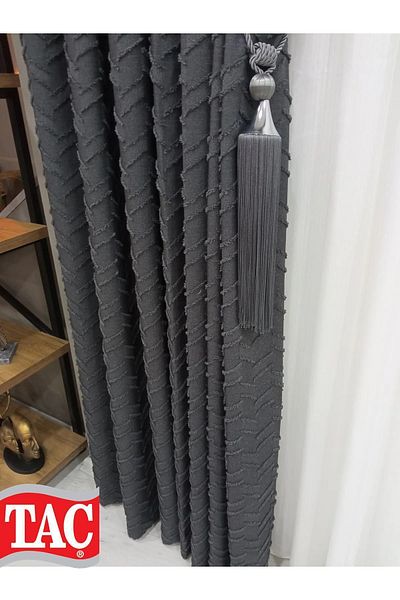 Taç New Season Dreamer - Linen Floor, Bearded Background Curtain, Anthracite Suitable for All Rooms
