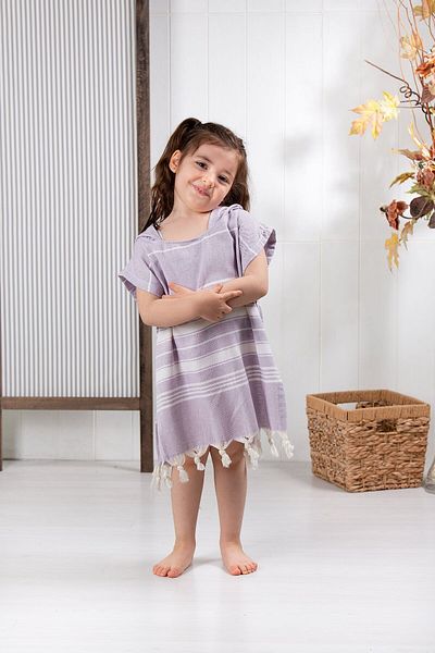Formeya Baumwolle Kinder Pestemal Poncho Bademantel Strandtuch Lila