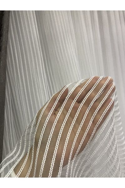 Taç Double Pasta - Rüyaper Striped Glitter Tulle Curtain, 1/3 Thick Pleat