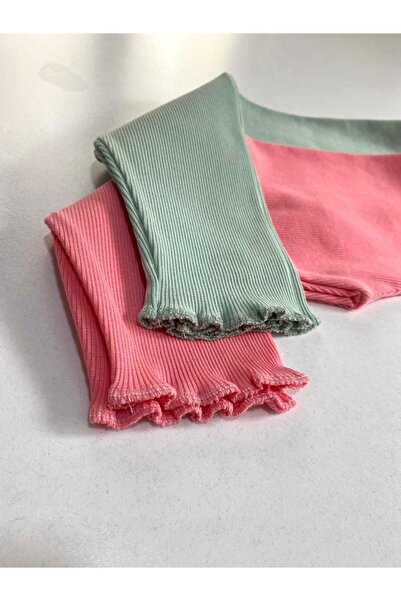 Ary جوارب مرنة مضلعة بلون أخضر مائي - وردي مكونة من قطعتين للفتيات والفتيان