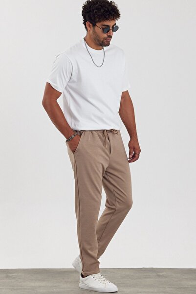 MADZEYMODA New Season Beige Ανδρικό Jogger Παντελόνι - Boyfriend Mold, Jacquard, Double Leg, Lycra Mz22008