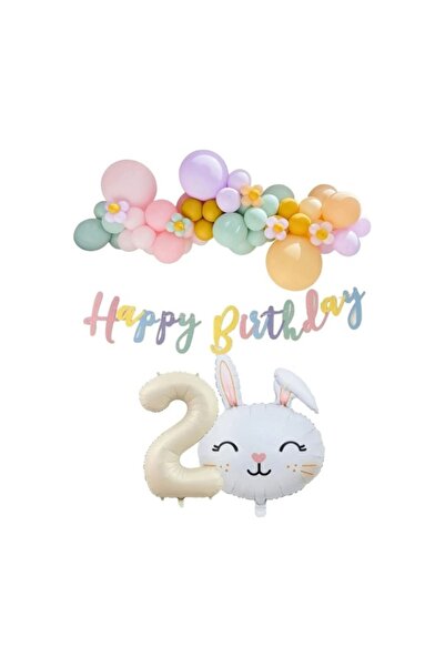 ZEAP Tavşan Folyo Balonlu 2 Yaş Balonlu Doğum Günü Konsept Parti Seti
