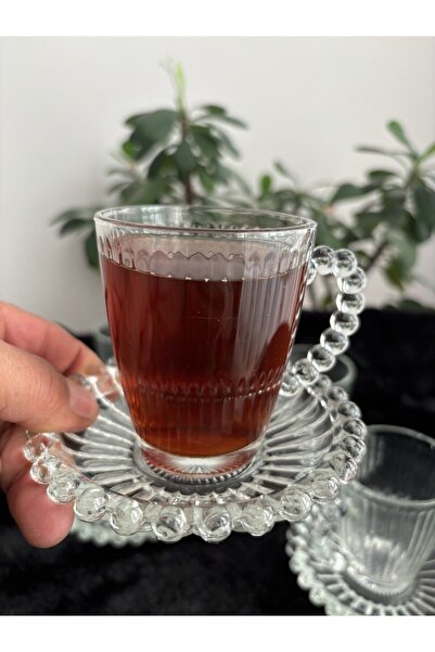 DİBA AVM 24 Piece Bead Model Tea Set - 12 Tea Plates and 12 Cups