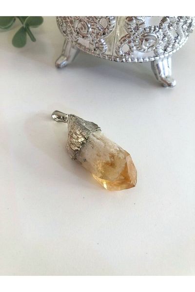TÜKKAN ACCESSORİES Natural Stone Pendant - Raw Citrine Stone, Doğaltaşkol15