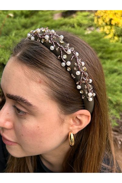ByMerve Bym8002 - Fine Khaki Hair Crown, Henna Engagement Women's Handmade Hair Accessory