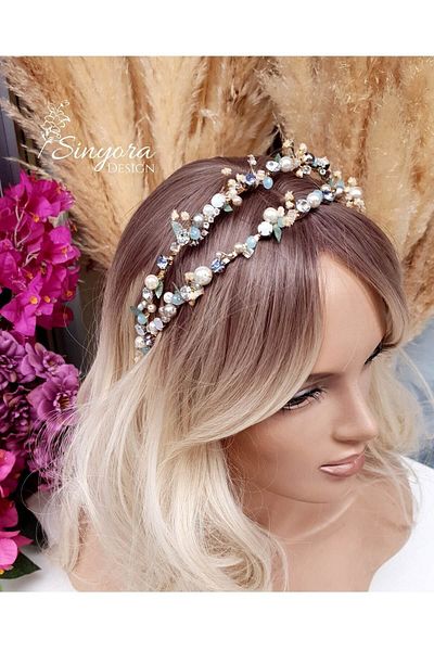 Yumak Dekor Grup Blue Stone and Pearl Bridal Crown Maternity Crown Accessory Case