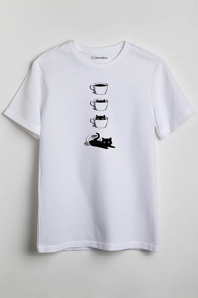 SM Satranç Medya Μπλουζάκι Unisex - Σχέδιο Κύπελλο με Γάτα, Μπροστινό Τυπωμένο