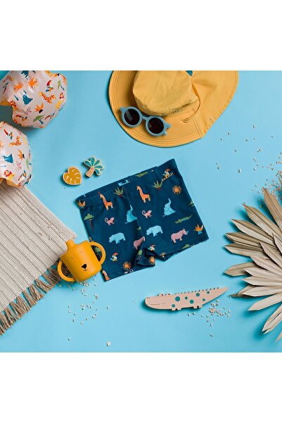 Decathlon Nabaiji Bebek / Çocuk Boxer Mayo - Koyu Mavi / Savan Baskılı