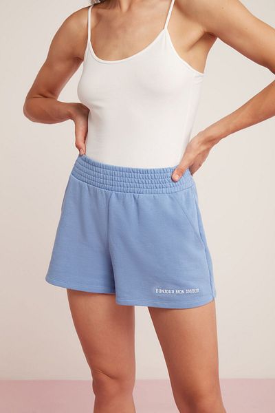 ETHIQUET Dora Damen-Shorts aus Baumwolle mit zwei Fäden, gerippt, weiche Taille, Gipe, elastisch, kurz, blau