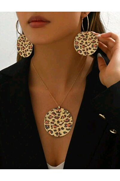 SE Jewellery Gold Leopar Geometrik Kesim Gösterişli Kadın Set
