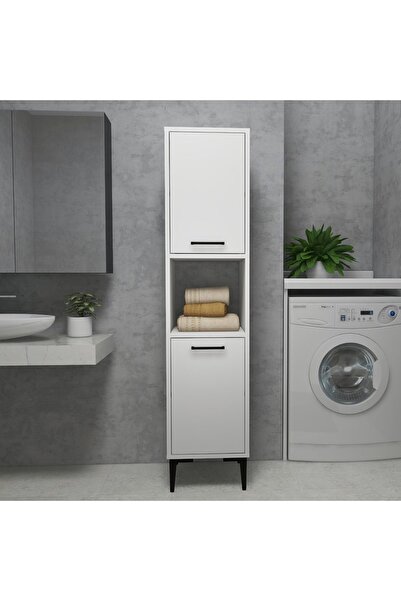 ARNETTİ Daminol 5 Raflı 2 Kapaklı Çok Amaçlı Banyo Dolabı – Beyaz, Dar Alanlara Uygun