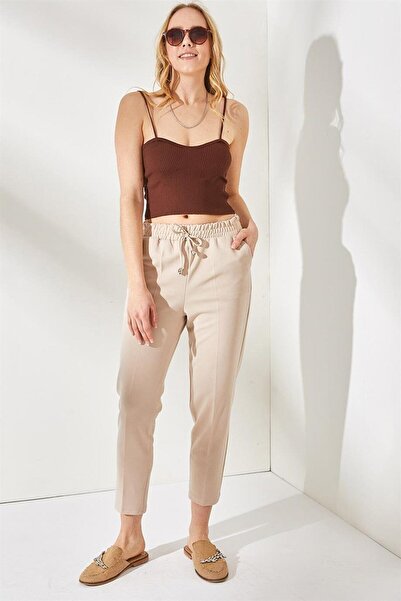 racel fashion Scuba Havuç Kesim Pantolon Açık Taba