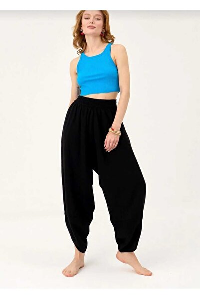 pier moda Keten Şalvar Pantolon -bohem Style- Siyah Renk- Rahat Pantolon Şalvar %100 Pamuklu Keten