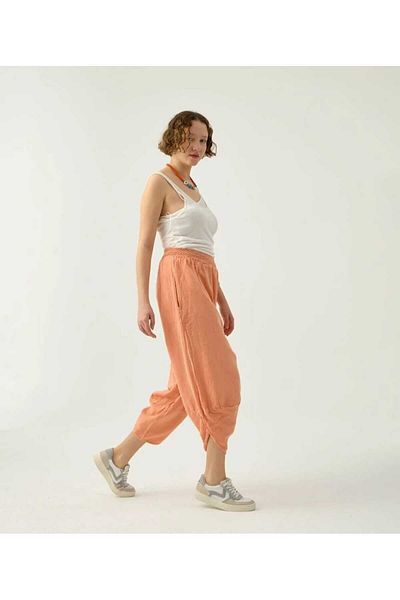 pier moda Orange Bohemian Style Linen Shalwar Trousers - Comfortable 100% Cotton