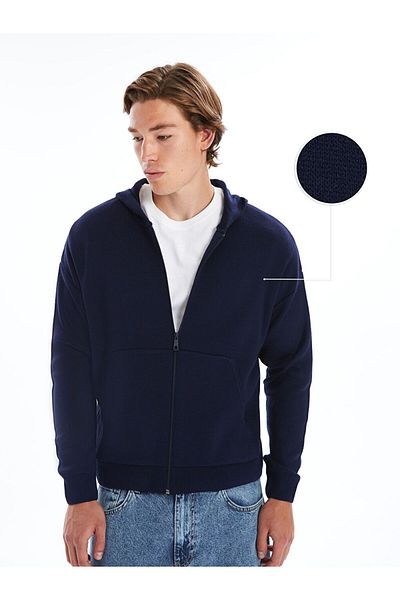 LC Waikiki Lcw Casual Navy Blue Hooded Long Sleeve Men's Knitwear Cardigan
