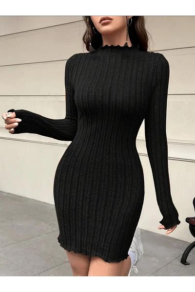 MEGOMEL Rochie de damă cu guler în picioare, din lycra, din bumbac, sezonieră și iarnă