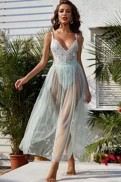 AngelLove Satin Ribbon Detailed Dowery Nightwear with White Tule Skirt