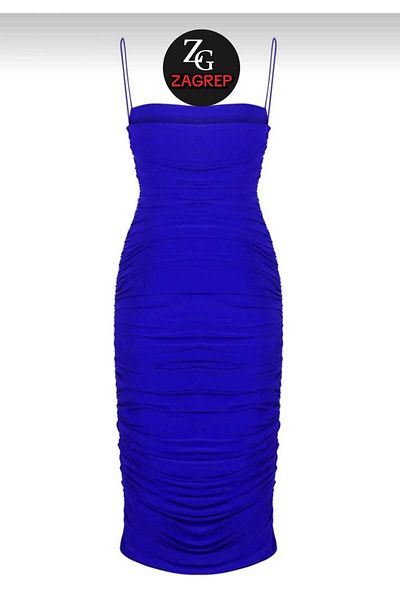 Zagrep Γυναικείο φόρεμα Saks Blue Strap με επένδυση με κορδόνι με φερμουάρ Midi