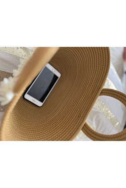 Bohemahomedecor Τσάντα από ψάθινο βαμβακερό λουλούδι