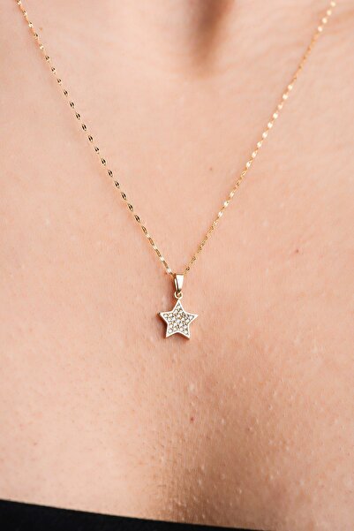 Altınaşkı Aynalı Zincirli Yıldız Altın Kolye
