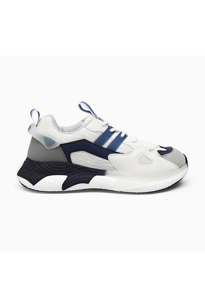 Bulldozer 241498 Ανδρικό Ορθοπεδικό Sneaker - Λευκό, Μαύρο, Χοντρή Σόλα, Αναπνεύσιμο, Καθημερινό περπάτημα