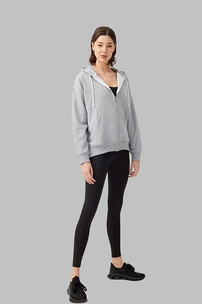 Nyda Collections Унисекс сив памучен кардиган Oversize - 3 прежди, с цип и джобове, зимен, без щампа