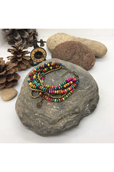 Porsuk Alternatif El Yapımı Etnik Otantik Hippi Bohem Ahşap Boncuk Çoklu Bile...