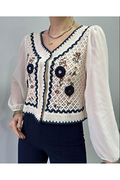 jöns since 1997 Dámská krátká krémová halenka s šifonovým zapínáním na knoflíky