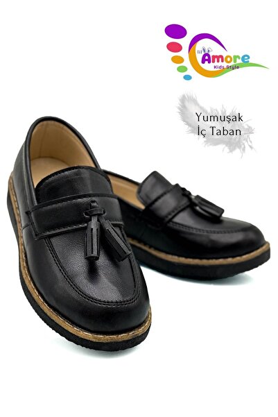 sermoda Corcik Model Erkek Çocuk Ayakkabı Mat Siyah